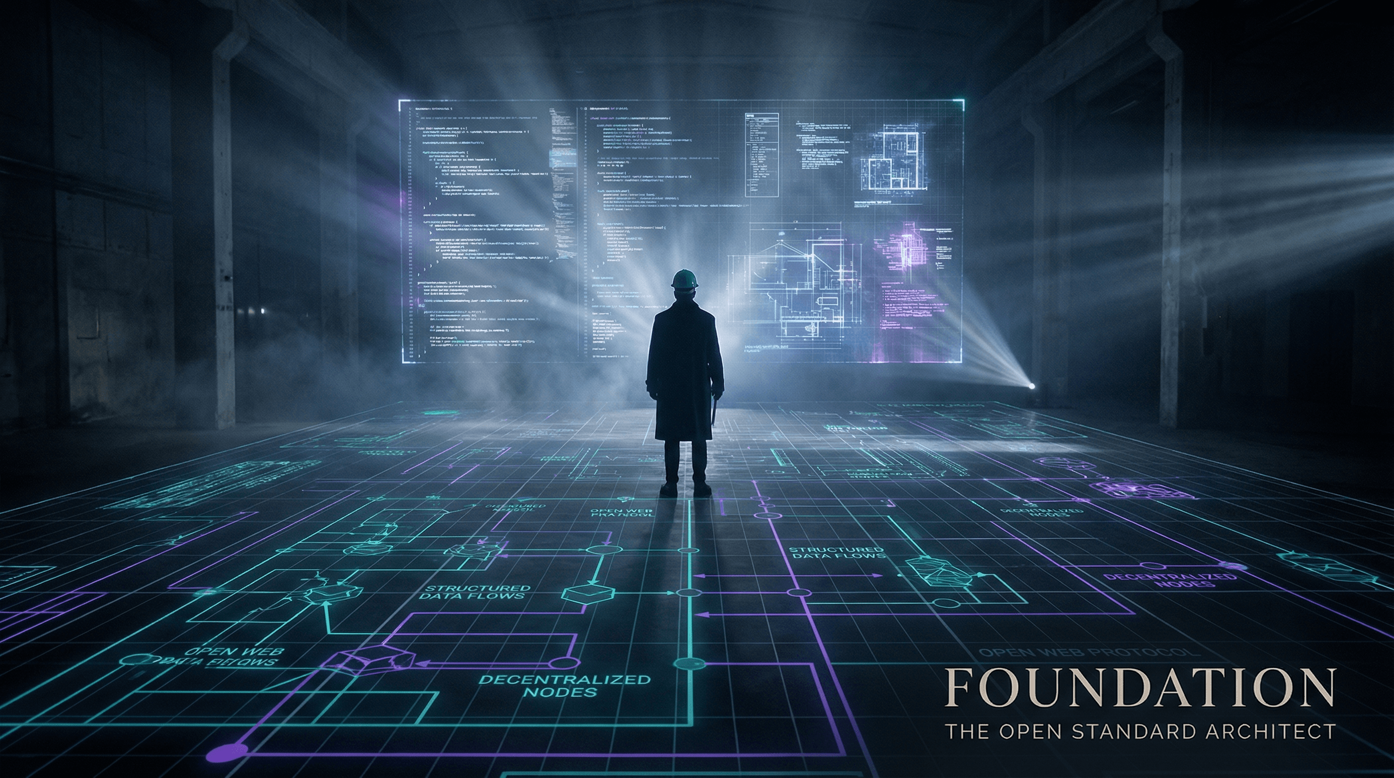 A purple lattice overlaying a dark web grid