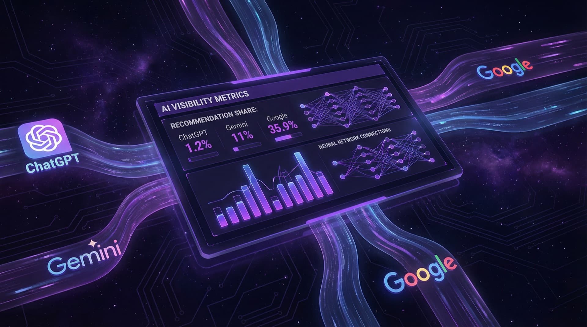 Data visualization showing AI visibility metrics versus traditional search performance